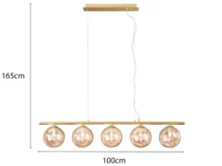 Pendelleuchte HONEY 5-flammig Gold-Glaskugeln Bernstein, Breite 100cm