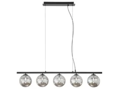 Pendelleuchte HONEY 5-flammig Schwarz-Glaskugeln Rauchglas, Breite 100cm