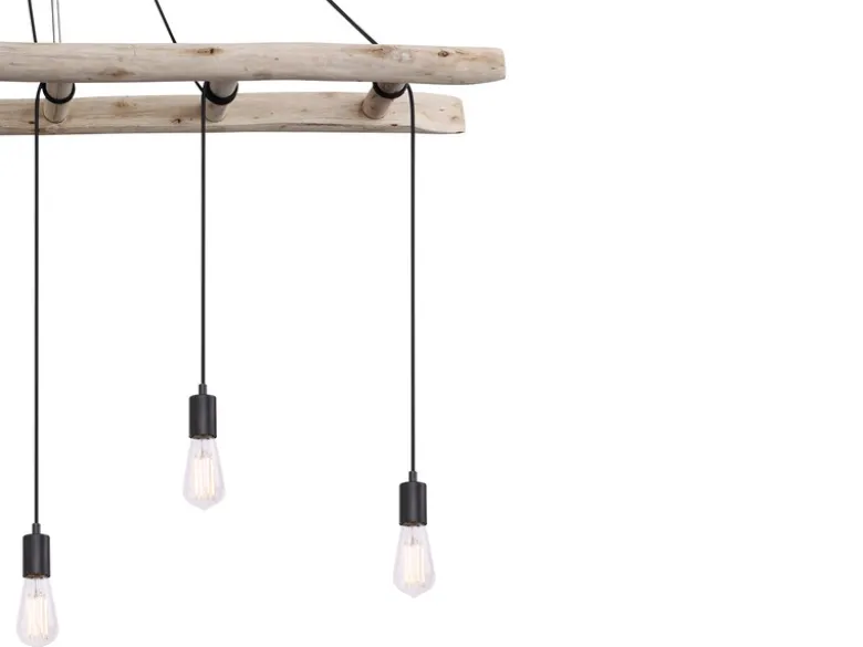 Pendelleuchte IRMGARD 6-flammig mit Leiter Holzbalken 192cm lang, Breite 160cm