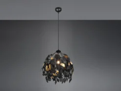 Pendelleuchte LEAVY mit Blätter Lampenschirm in Schwarz Gold, Ø 38cm