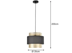 Pendelleuchte LOUNGE einflammig, Metall Gold mit Stoffblende Schwarz, Ø 35cm