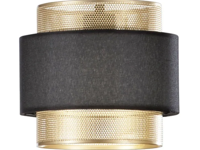 Pendelleuchte LOUNGE 3-flammig, Metall Gold mit Stoffblende Schwarz, Breite 85cm