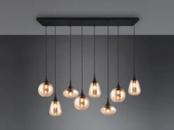 Pendelleuchte LUMINA 8-flammig groß Glasschirme amberfarbig, Breite 121cm