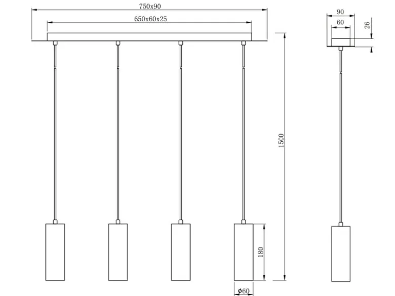 Pendelleuchte MARLEY 4-flammig Metall Weiß, Breite 75cm