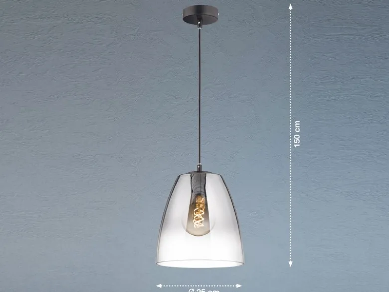 Pendelleuchte MIRO einflammig Schwarz Rauchglas, Ø 25cm