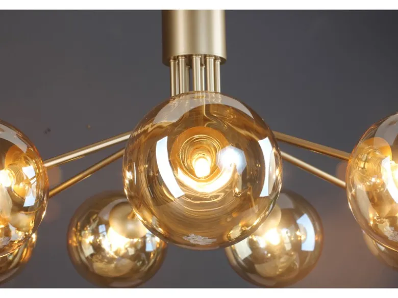 Pendelleuchte NEPTUN 9-flammig Messing & Amberglas, Ø 83cm