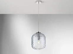 Pendelleuchte NEREIDE einflammig Wellenmuster Glasschirm in Blau, Ø 24,5cm