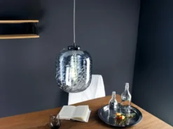 Pendelleuchte NEREIDE einflammig Wellenmuster Glasschirm in Blau, Ø 24,5cm