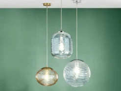 Pendelleuchte NEREIDE Glaskugel Wellenmuster in Transparent, Ø 33cm