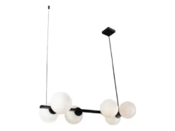 Pendelleuchte PLUTO 6 flammig Schwarz & Opalglas Kugeln Weiß, Breite 80cm