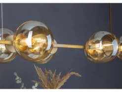 Pendelleuchte PLUTO 6-flammig Messing & Amberglas Kugeln, Breite 80cm
