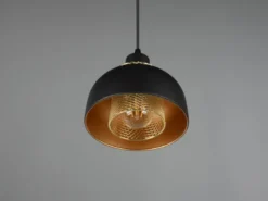 Pendelleuchte PUNCH 1-flammig Metall Schwarz Gold mit Drahtgeflecht, Ø 18cm