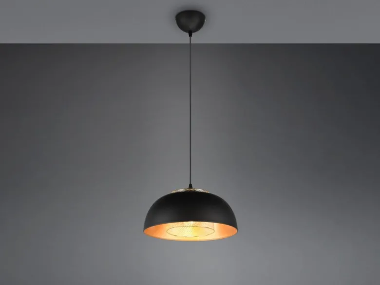 Pendelleuchte PUNCH 1-flammig Metall Schwarz Gold mit Drahtgeflecht, Ø 35cm