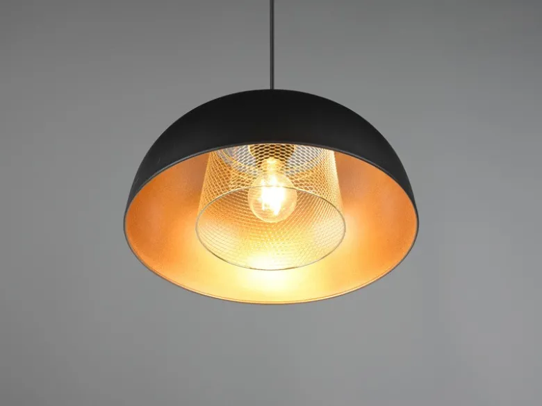 Pendelleuchte PUNCH 1-flammig Metall Schwarz Gold mit Drahtgeflecht, Ø 35cm