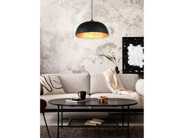 Pendelleuchte PUNCH 1-flammig Metall Schwarz Gold mit Drahtgeflecht, Ø 35cm