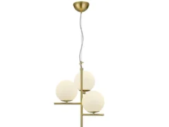 Pendelleuchte PURE 3-flammig in Messing mit Glaskugeln aus Opalglas, Ø 40cm