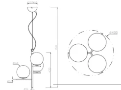 Pendelleuchte PURE 3-flammig in Schwarz mit Glaskugeln aus Opalglas, Ø 40cm