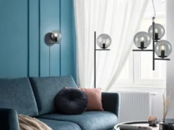 Pendelleuchte PURE 3-flammig in Schwarz mit Glaskugeln aus Rauchglas, Ø 40cm