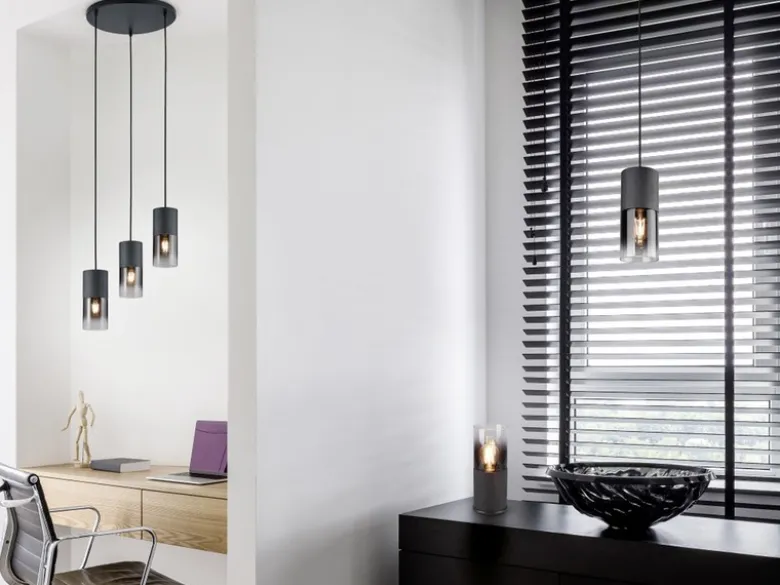 Pendelleuchte ROBIN mit Rauchglas 1-flammig Metall Schwarz, Ø 10cm