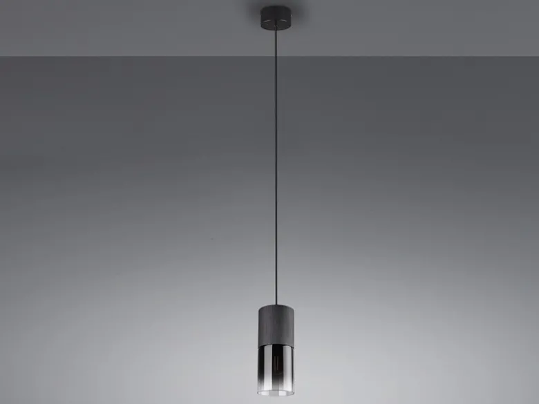 Pendelleuchte ROBIN mit Rauchglas 1-flammig Metall Schwarz, Ø 10cm