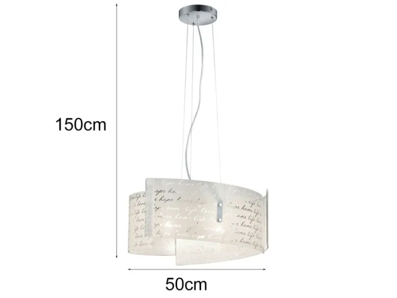 Pendelleuchte SIGNA Glas Lampenschirm mit Signatur Dekor, Ø 50cm