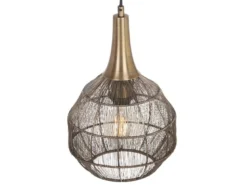 Pendelleuchte SORAYA mit Drahtgeflecht Lampenschirm Altmessing, Ø 26cm