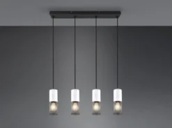 Pendelleuchte TOSH 4-flammig mit Holz Weiß und Drahtgeflecht, Breite 65cm