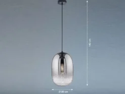 Pendelleuchte TRACE einflammig Lampenschirm Rauchglas Schwarz, Ø 20cm
