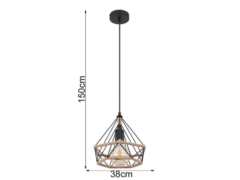 Pendelleuchte ULLEU mit Hanfseil und Drahtgestell Schwarz, Ø 25cm