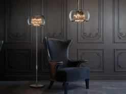 Pendelleuchte VAPORE mit Glas Chrom in Rauchglas Optik & Kristallbehang Ø 50cm