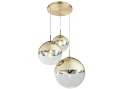 Pendelleuchte VARUS 3-flammig Glaskugeln Design in Gold & Klarglas, Ø 51cm