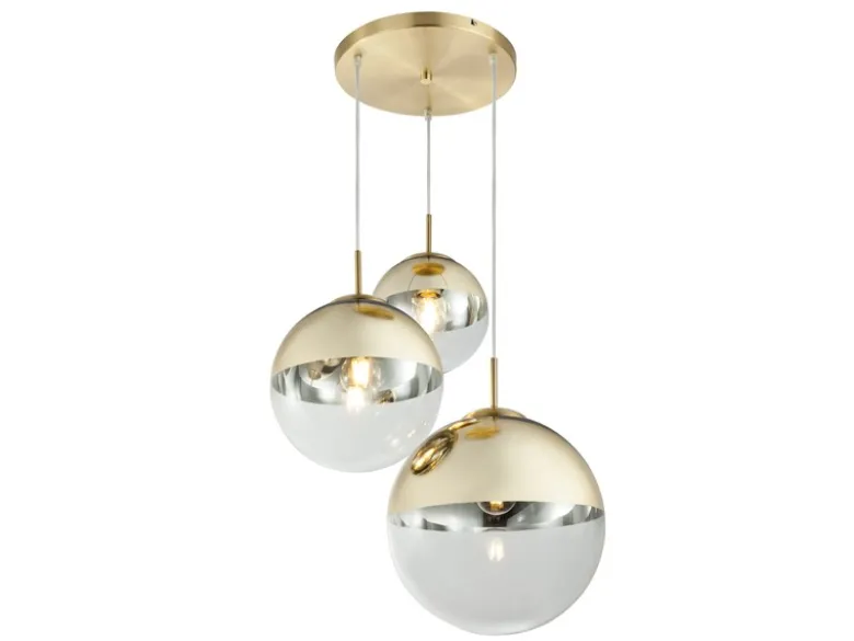 Pendelleuchte VARUS 3-flammig Glaskugeln Design in Gold & Klarglas, Ø 51cm