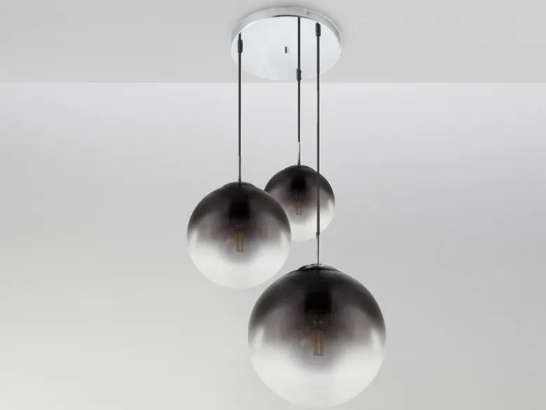Pendelleuchte VARUS 3-flammig mit Glaskugeln aus Rauchglas, Ø 51cm