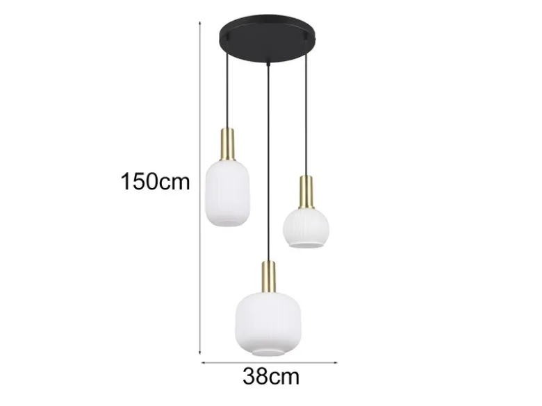 Retro Cluster LED Pendelleuchte 3-flammig mit Glasschirmen in Weiß, Ø 38cm