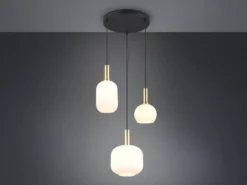 Retro Cluster LED Pendelleuchte 3-flammig mit Glasschirmen in Weiß, Ø 38cm