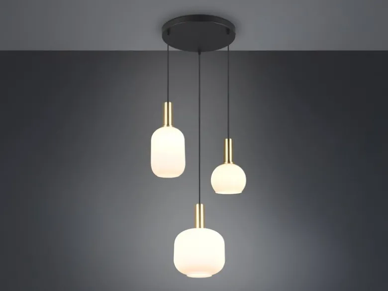 Retro Cluster LED Pendelleuchte 3-flammig mit Glasschirmen in Weiß, Ø 38cm