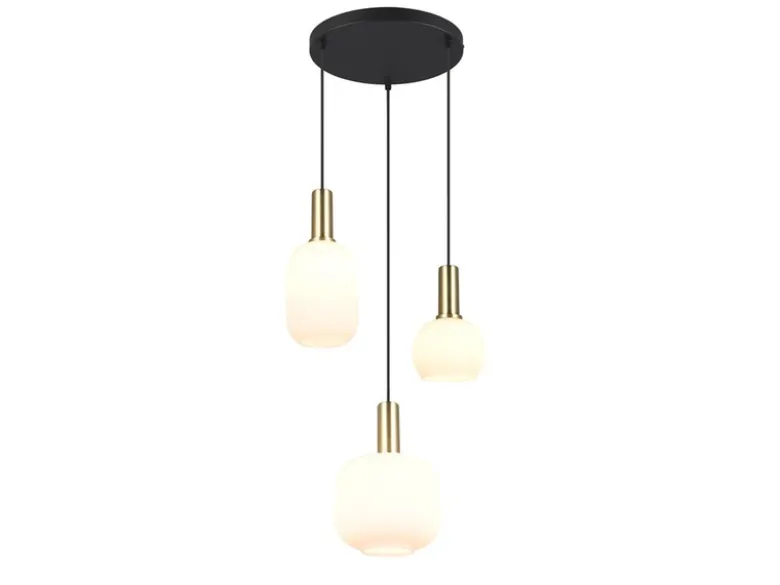 Retro Cluster LED Pendelleuchte 3-flammig mit Glasschirmen in Weiß, Ø 38cm