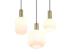 Retro Cluster Pendelleuchte DIVA 3-flammig mit Glasschirmen in Weiß, Ø 38cm