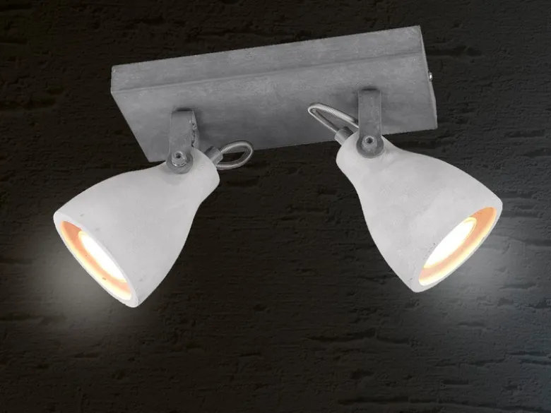 Retro Deckenstrahler CONCRETE 2-flammig mit Beton-Lampenschirmen, Breite 23cm