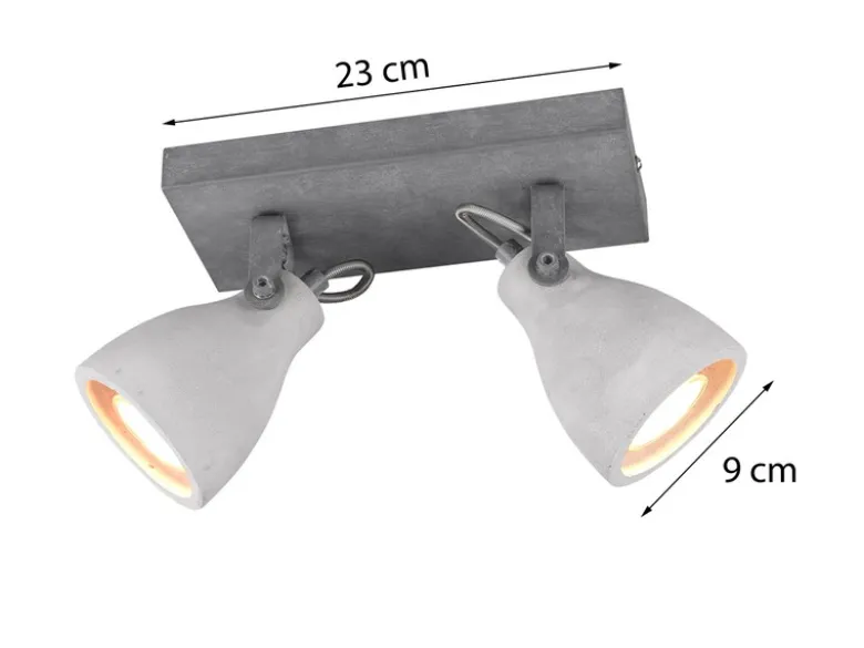 Retro Deckenstrahler CONCRETE 2-flammig mit Beton-Lampenschirmen, Breite 23cm