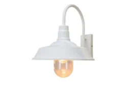 Retro LED Außenwandleuchte Höhe 42,5cm aus Stahl Weiß und Klarglas