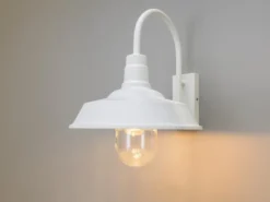Retro LED Außenwandleuchte Höhe 42,5cm aus Stahl Weiß und Klarglas