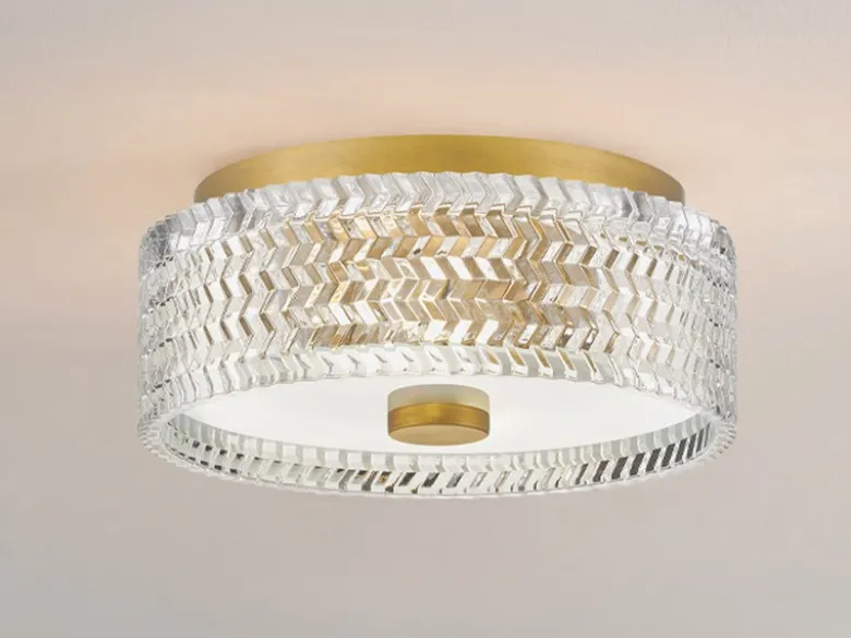 Retro LED Deckenleuchte Messing mit Chevron Glas Lampenschirm Ø 30,5cm