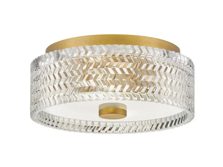 Retro LED Deckenleuchte Messing mit Chevron Glas Lampenschirm Ø 30,5cm
