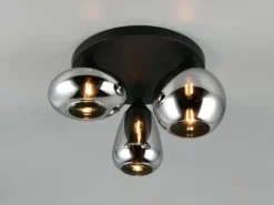Retro LED Deckenleuchte mit 3 Glasschirmen Chrom Ø 48,5cm