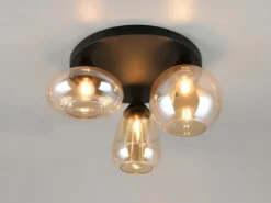 Retro LED Deckenleuchte mit 3 Glasschirmen Amberfarbig Ø 48,5cm