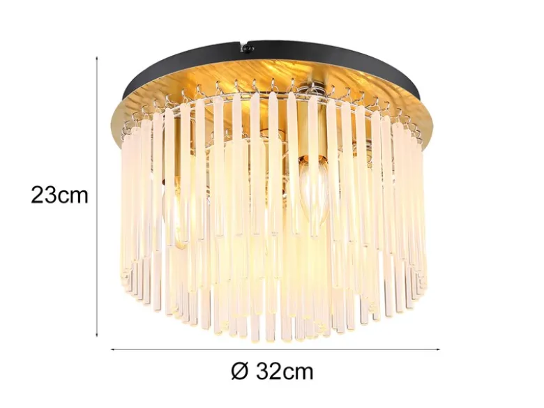 Retro LED Deckenleuchte mit transparenten Echtglas Stäben, Ø 32cm