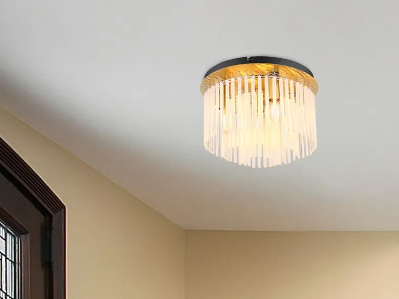 Retro LED Deckenleuchte mit transparenten Echtglas Stäben, Ø 32cm