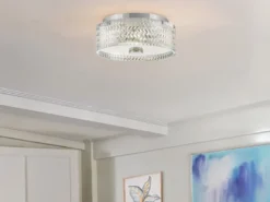Retro LED Deckenleuchte Silber Chrom mit Chevron Glas Lampenschirm Ø 30,5cm