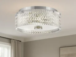 Retro LED Deckenleuchte Silber Chrom mit Chevron Glas Lampenschirm Ø 30,5cm